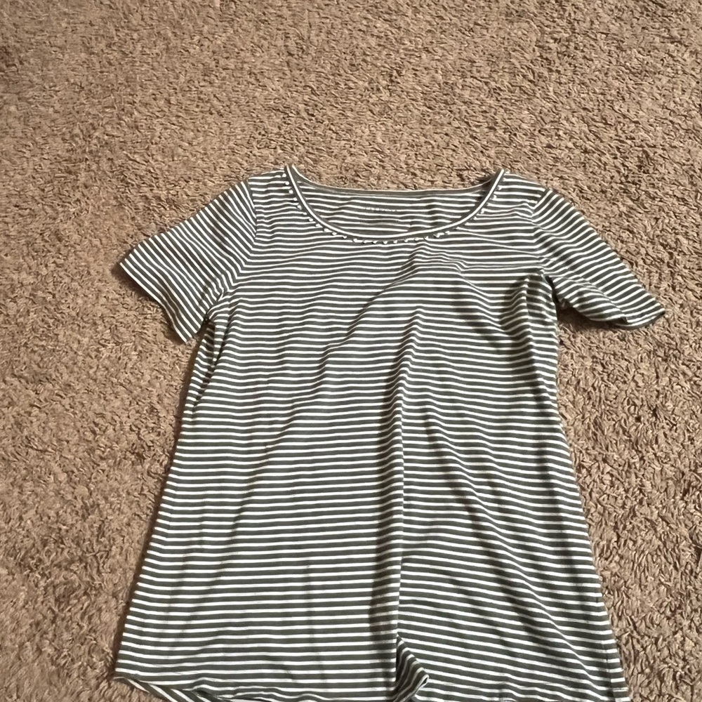 Talbots Black and White Striped Short Sleeve Tee